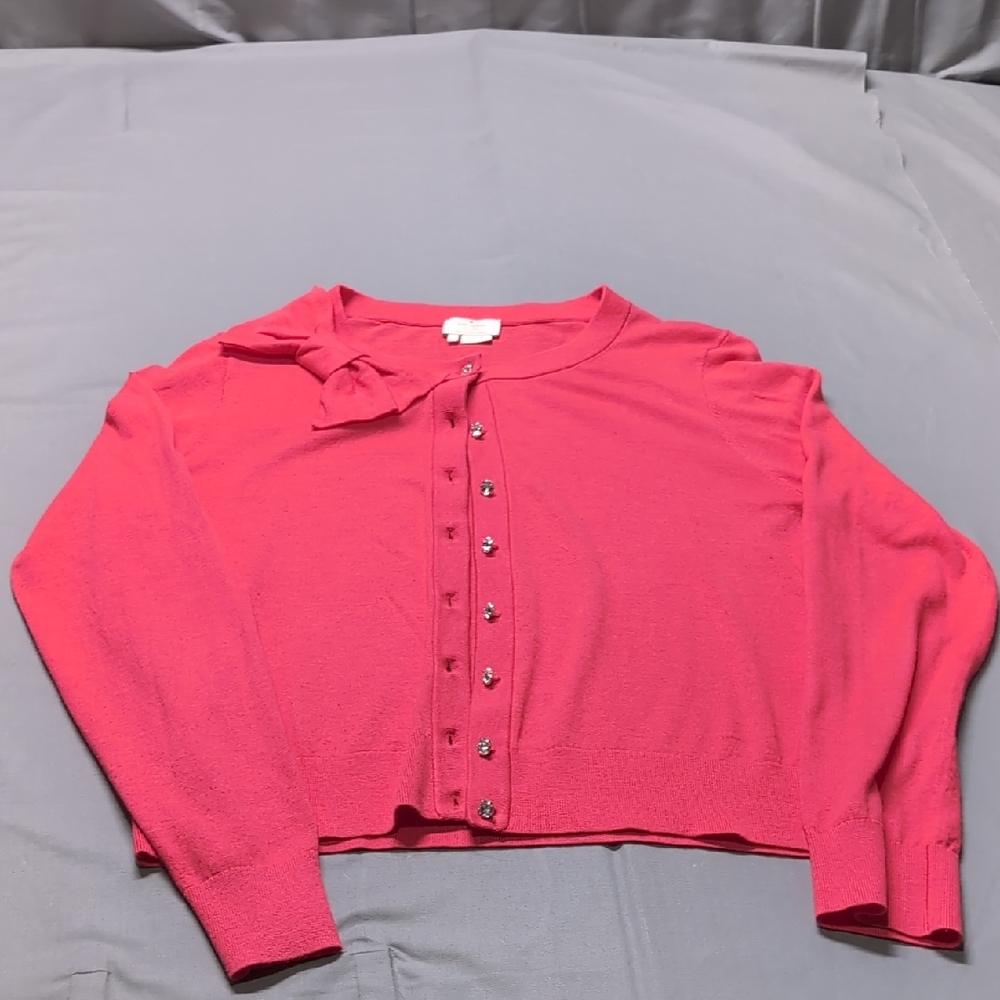 Kate Spade Womens Pink Cropped Cardigan Sweater Size L